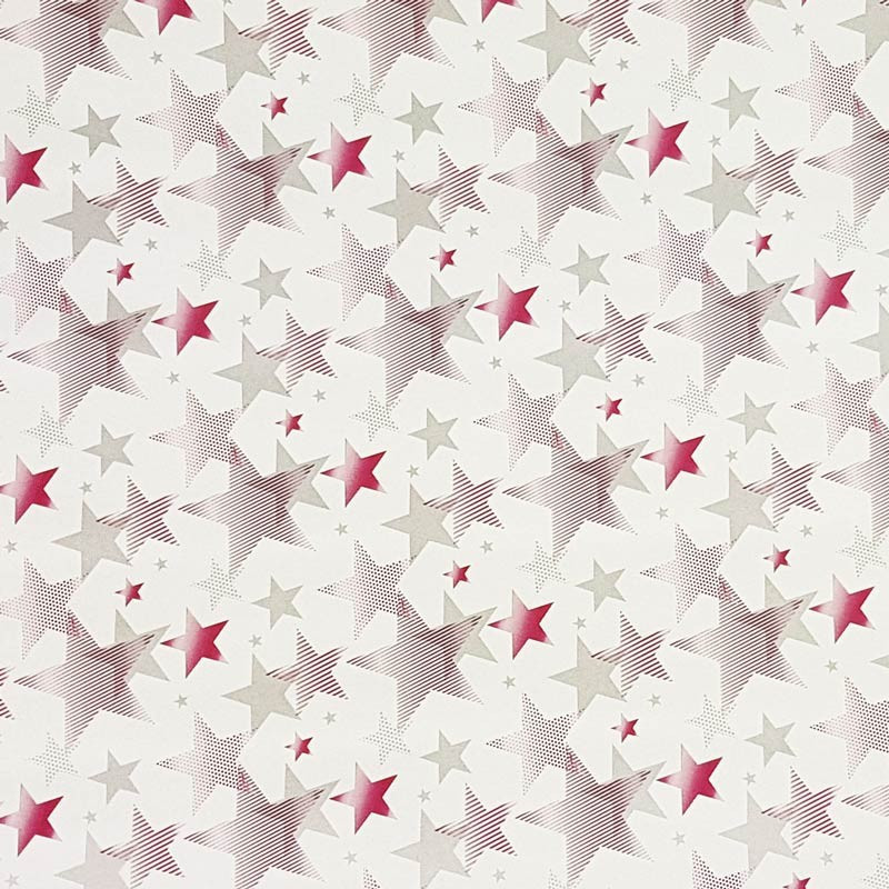 Lot de 2 rouleaux de papier cadeaux blanc motif d'étoiles roses 70x100cm
