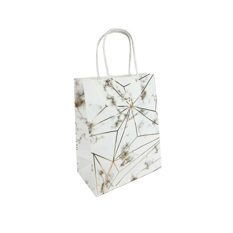 12 petits sacs cadeaux papier kraft blanc marbré motif doré 18x10x23cm