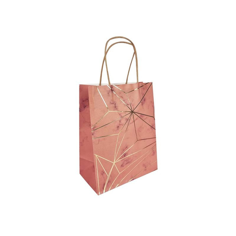 12 mini sacchetti regalo in carta kraft rosa marmorizzata con motivo dorato 12x7x17 cm