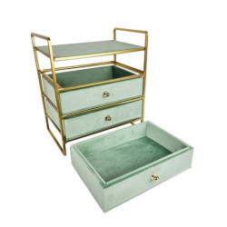 Mini-comò da banco "Organizzazione e stoccaggio" - 3 cassetti in velluto verde mandorla