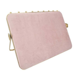 Grande portacollane inclinato in metallo dorato e velluto bicolore rosa cipria e rosa blush