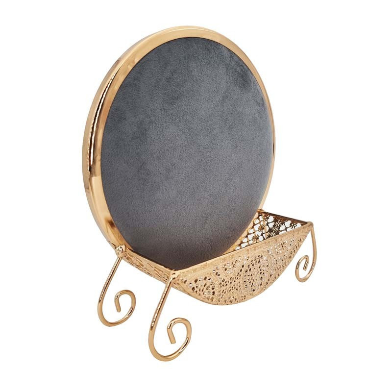 Porte bijoux en métal doré et velours gris anthracite