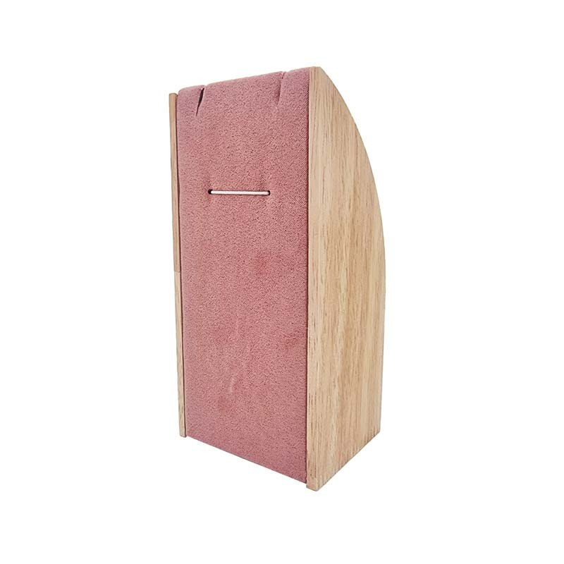 Petit porte collier rectangulaire en bois et suédine rose