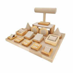 Grande vassoio da esposizione in legno e cotone beige naturale