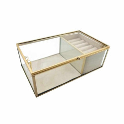 Porta anelli in metallo dorato e vetro con fondo in similpelle beige crema