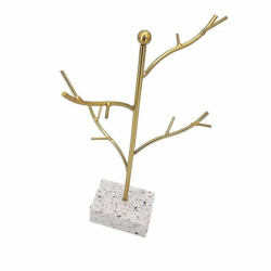 Albero portagioielli in metallo dorato su base rettangolare effetto terrazzo