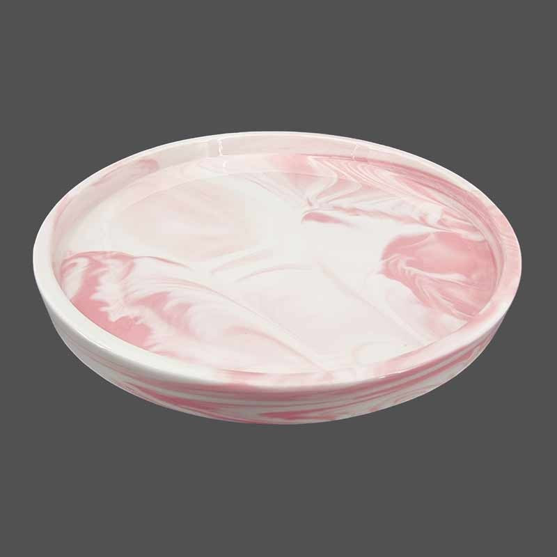 Grand plateau rond effet marbré rose clair en céramique