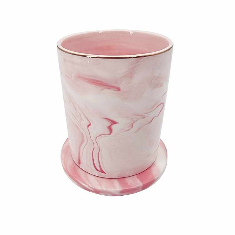 Mini plateau rond de présentation à bijoux en céramique marbré rose