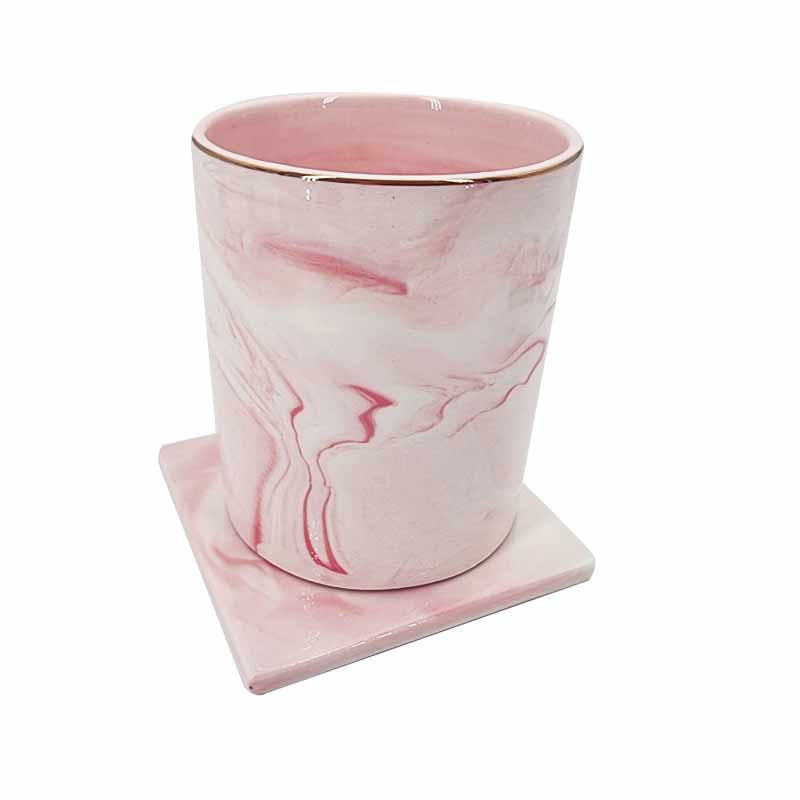 Mini plateau carré de présentation à bijoux en céramique marbré rose