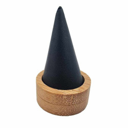 Cono per anello in legno e similpelle nera