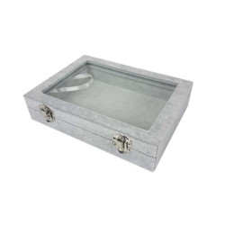 Set di 5 piccole valigette con vetrina in velluto grigio