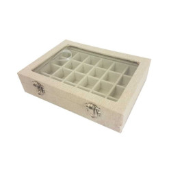 Set di 5 piccole valigette con vetro e 24 mini scomparti in cotone beige naturale