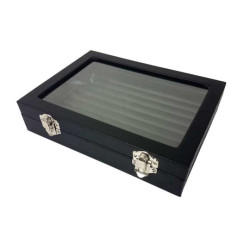 Set di 5 piccole valigette con vetro per anelli in similpelle nera
