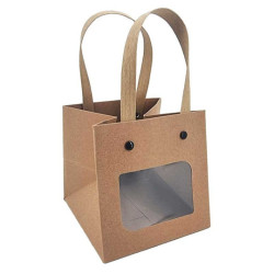 6 sacchetti regalo in cartoncino per fiori - 15x15x15 cm - kraft marrone