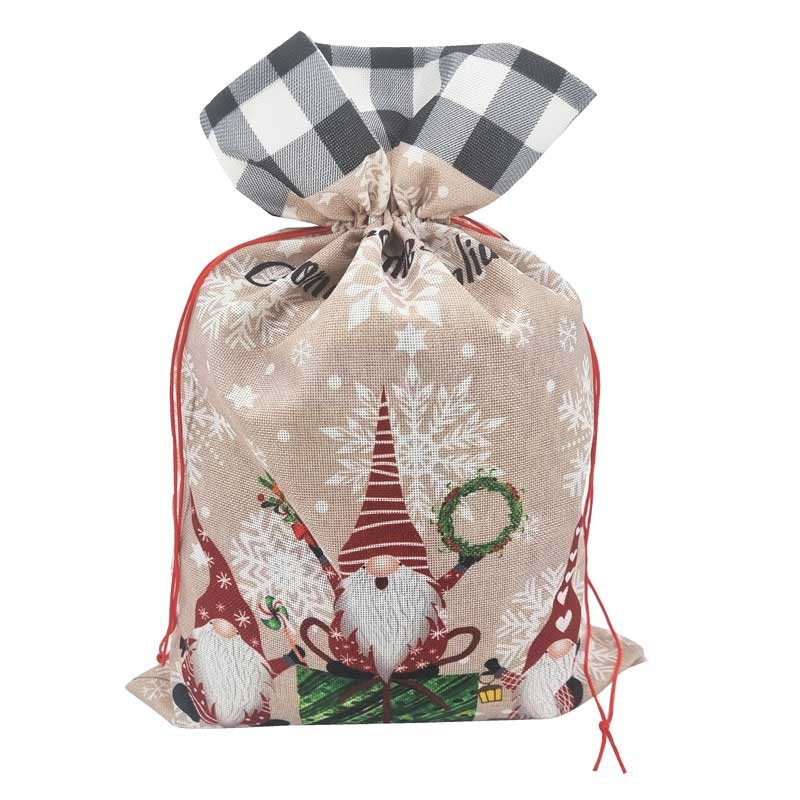 1 grand sac bourse en toile de jute motif de noël à carreaux noirs