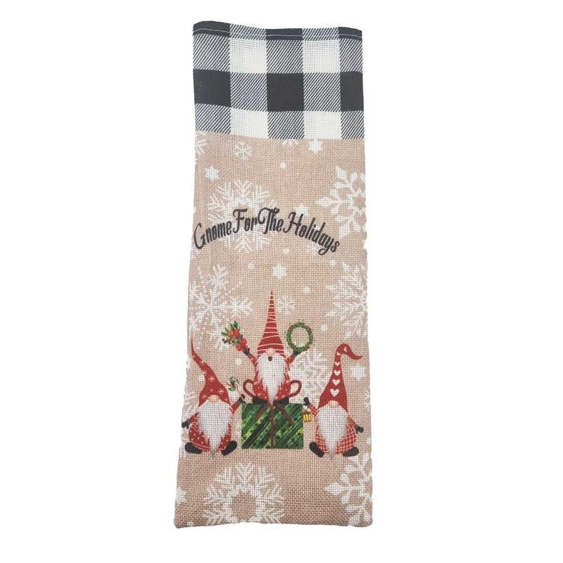 1 sac en toile de jute pour bouteille motif de noël à carreaux noirs