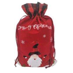 1 grande borsa a forma di sacchetto in cotone rosso con motivo natalizio a quadri rossi