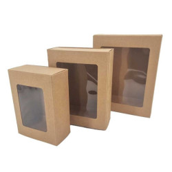 Set di 12 scatole regalo pieghevoli con finestra 19,5x15,5x4,5 cm - kraft