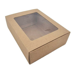 Set di 12 scatole regalo pieghevoli con finestra 19,5x15,5x4,5 cm - kraft