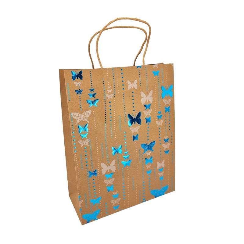 12 bustine in carta kraft marrone con motivo a farfalle blu 12x7x17 cm