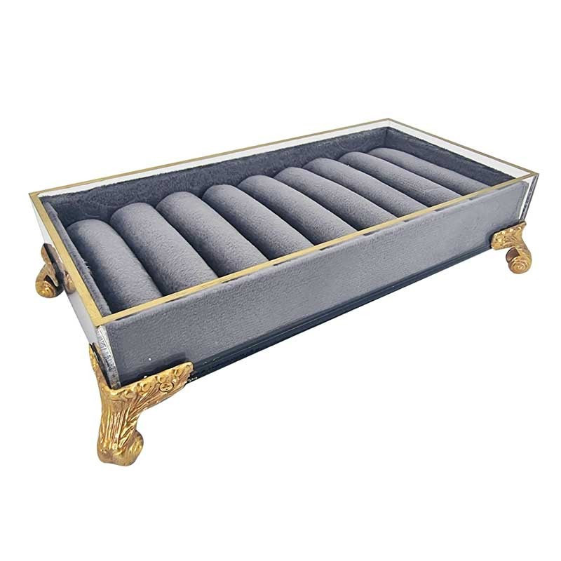Baguier style baroque en velours gris anthracite et métal doré