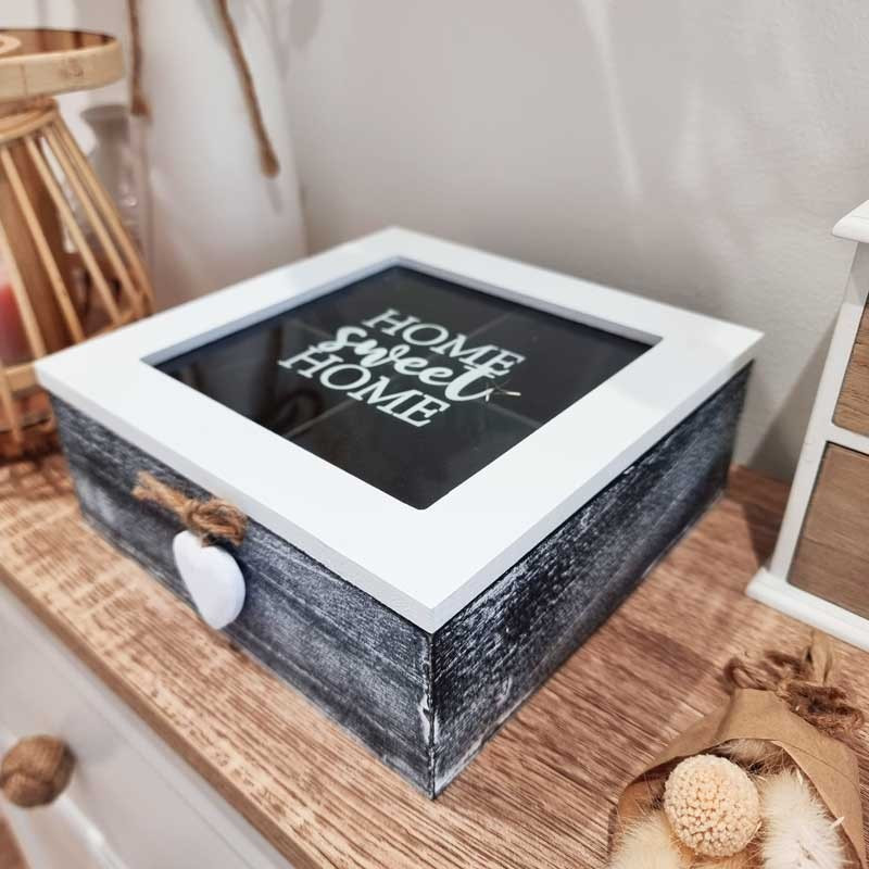 Boîte de rangement 4 compartiment couvercle "Home sweet Home"