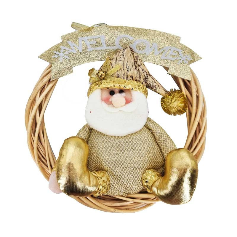 Couronne en bois avec peluche de Noël Père Noël doré