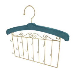 Appendiabiti decorativo da parete per gioielli in metallo dorato e velluto blu petrolio