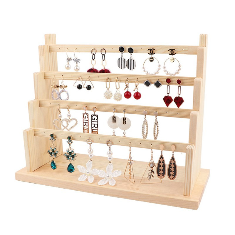 Présentoirs boucles d'oreilles étagère en bois naturel à 4 niveaux