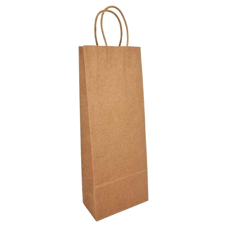 12 sacchetti per bottiglie con manici intrecciati in carta kraft marrone 15x8x38 cm