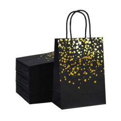 12 bustine in carta kraft nera con cuori dorati 15x8x21 cm