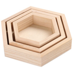 Set di 3 piccoli vassoi esagonali in legno di pino