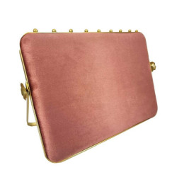 Grande portacollane inclinato in metallo dorato e velluto bicolore rosa cipria e rosa blush