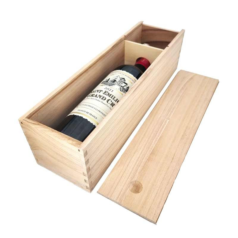 Boîte 1 bouteille en bois à couvercle coulissant 10x35x10cm
