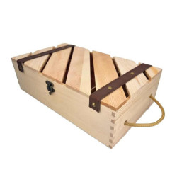Cassa per 2 bottiglie in legno di pino con chiusura a gancio 19x35x9,5 cm