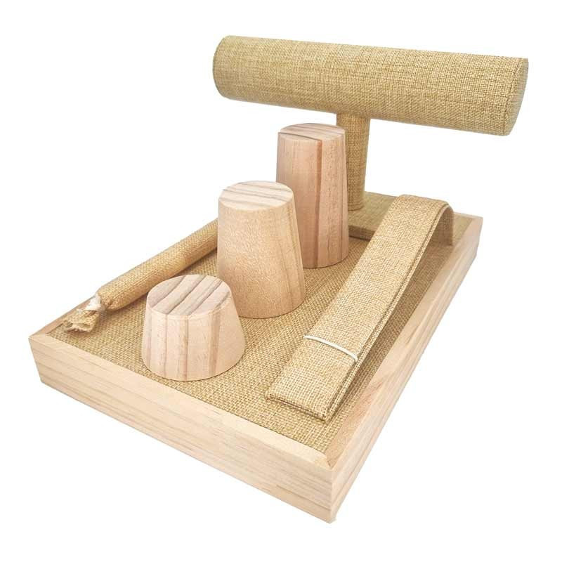 Petit plateau nu de présentation vitrine en bois et en toile de jute