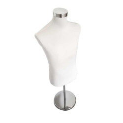 Manichino da sarta uomo in tessuto bianco e base in metallo