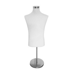 Manichino da sarta uomo in tessuto bianco e base in metallo