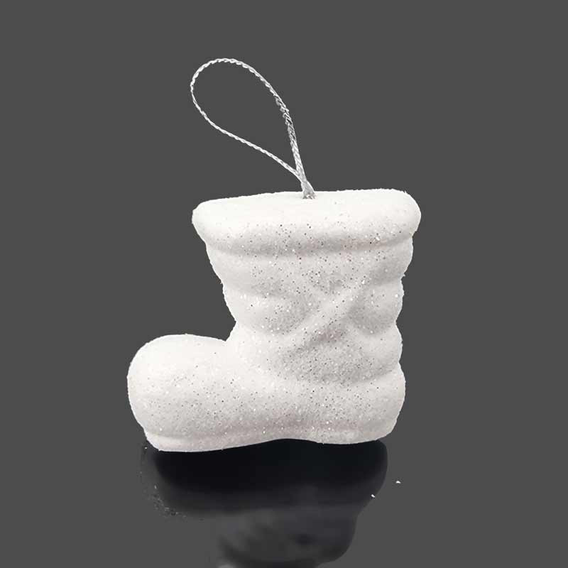 Lot de 6 bottes blanches à paillettes à suspendre pour décoration sapin de noël