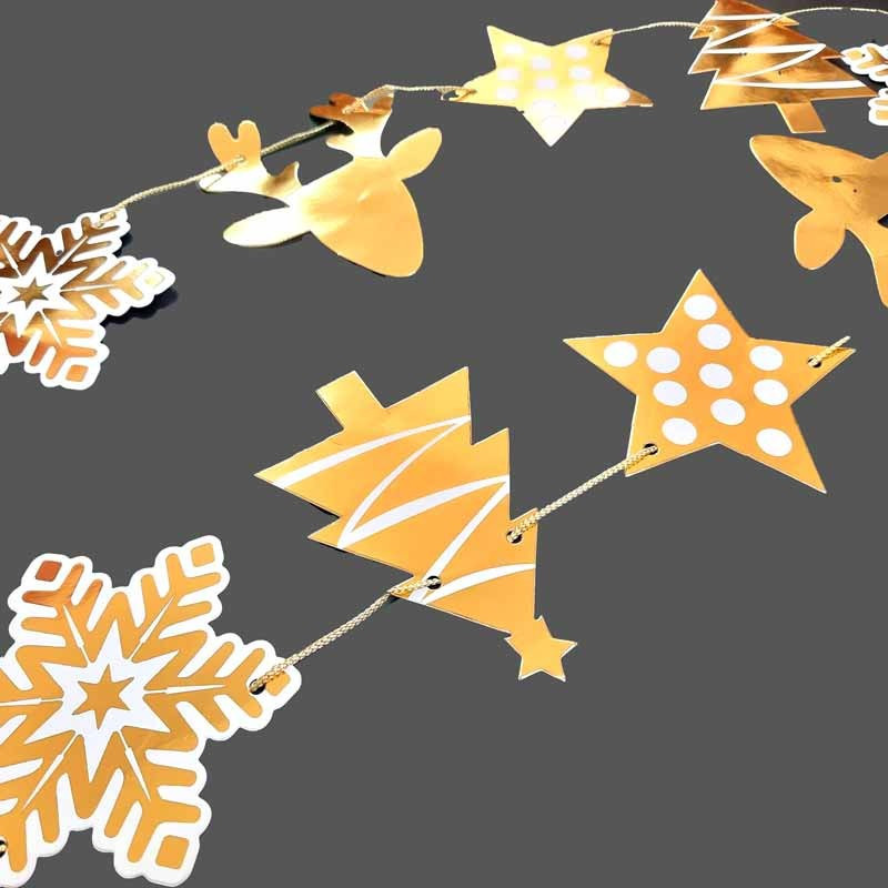 Guirlande en papier cartonné doré brillant à motifs de noël 230cm