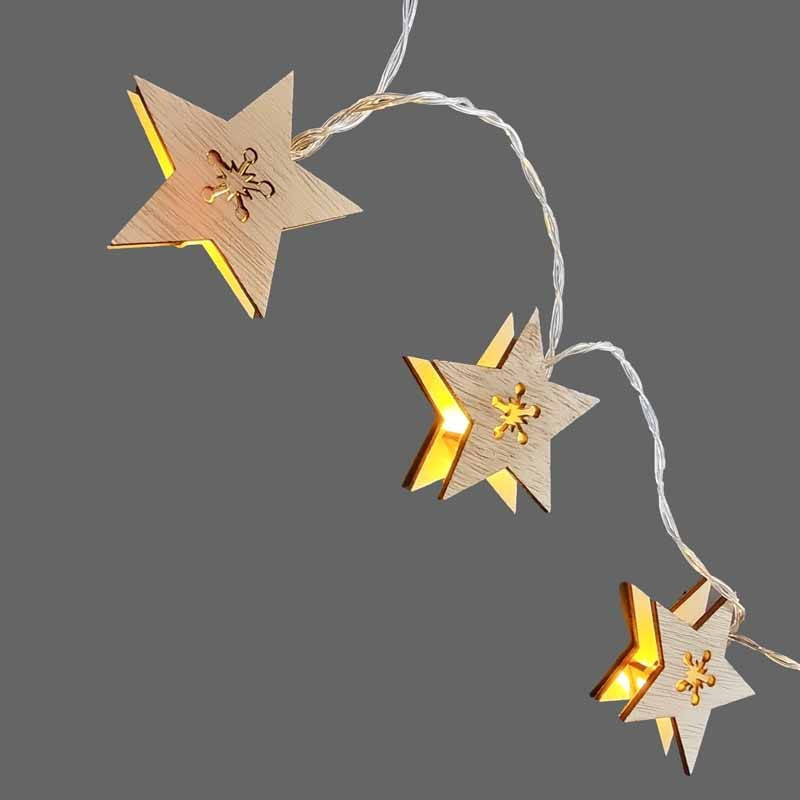 Guirlande de noël lumineuse d'étoiles en bois