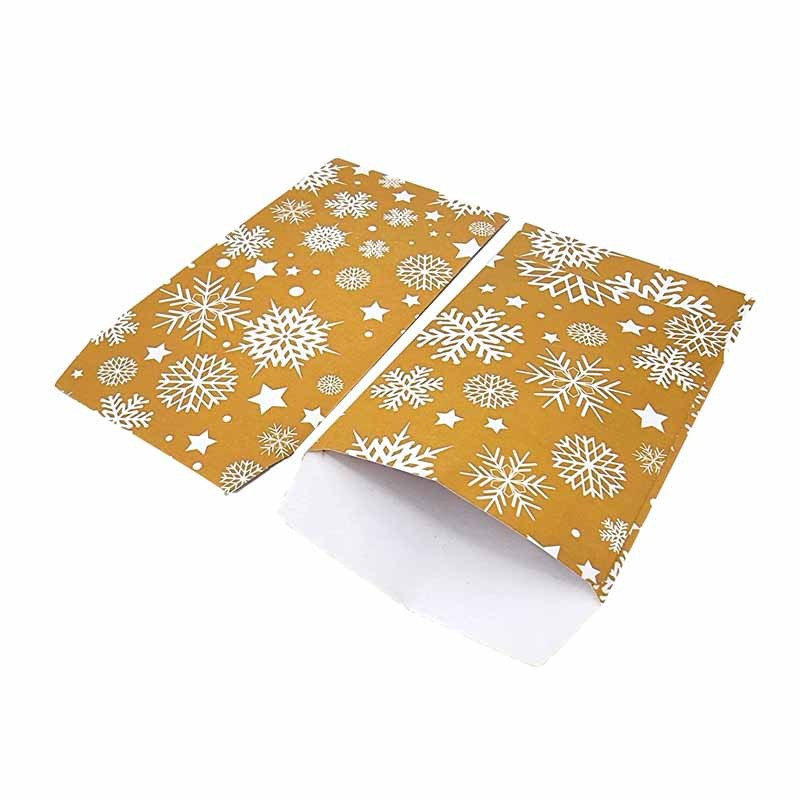 50 grandi buste natalizie dorate con motivo a fiocchi di neve 21x29 cm
