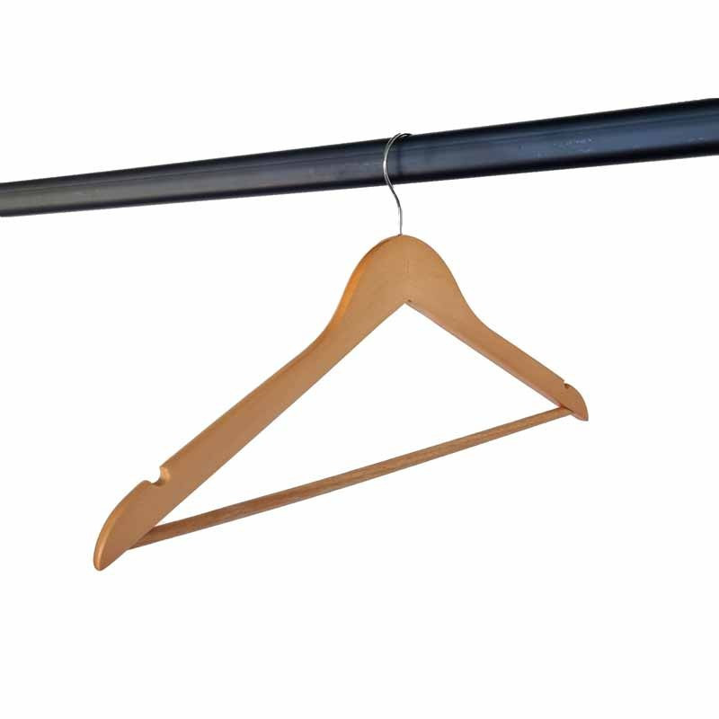 6 cintres en bois naturel avec barre et encoche 44cm