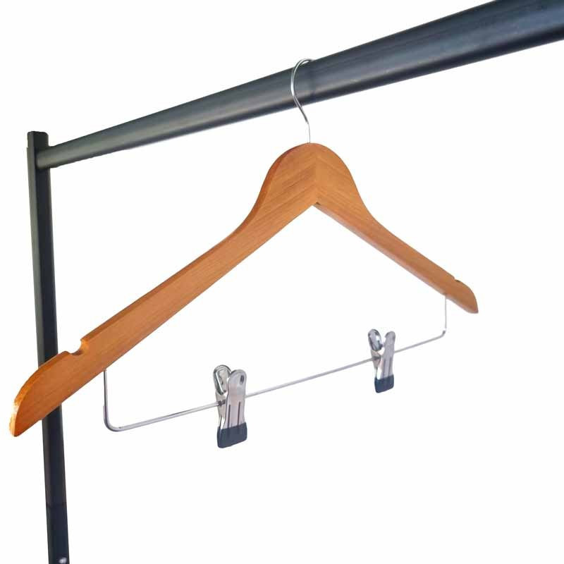 6 cintres en bois naturel à pinces pour pantalon ou jupe 44cm