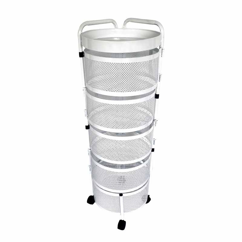 Desserte à roulettes à 5 paniers de rangement rotatifs en métal blanc
