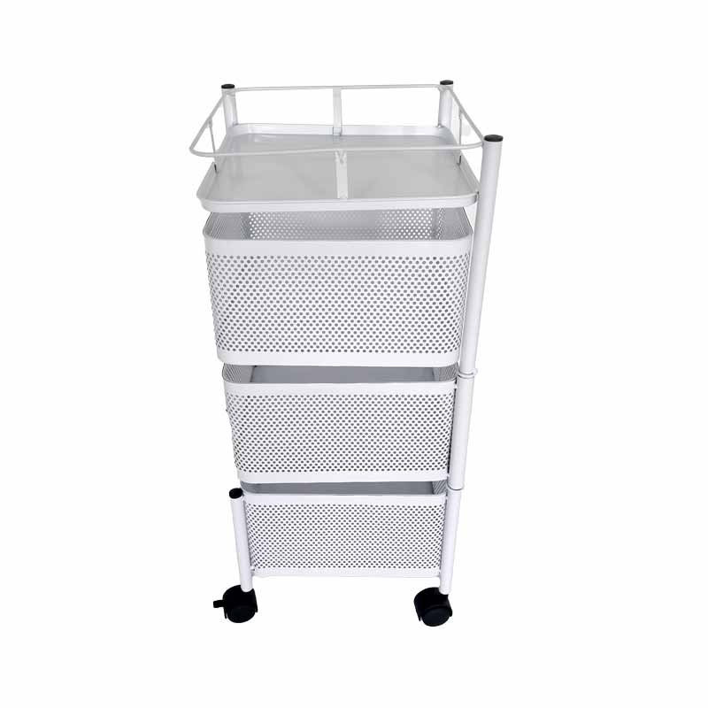 Petit meuble de rangement à roulettes à 3 tiroirs pivotants en métal blanc