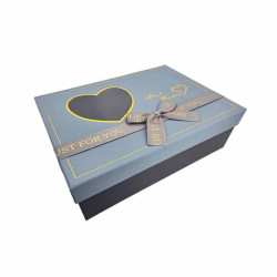Scatola regalo con coperchio e finestra a forma di cuore 23x17x7 cm - Grigio bluastro