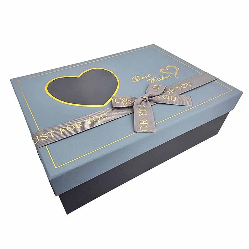 Grande scatola regalo con finestra a forma di cuore 29x21x9 cm - Grigio bluastro