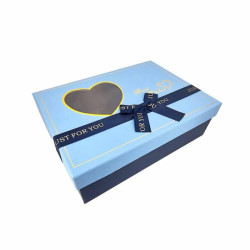 Scatola con finestra a forma di cuore e coperchio 26x19x8 cm - Azzurro