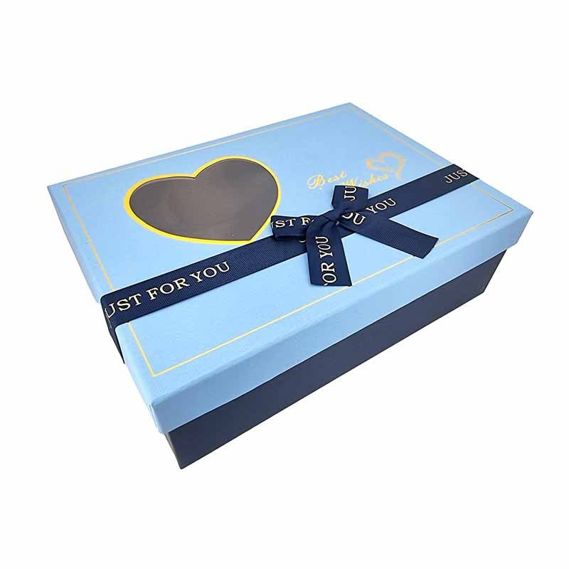Grande scatola regalo con finestra a forma di cuore 29x21x9 cm - Azzurro